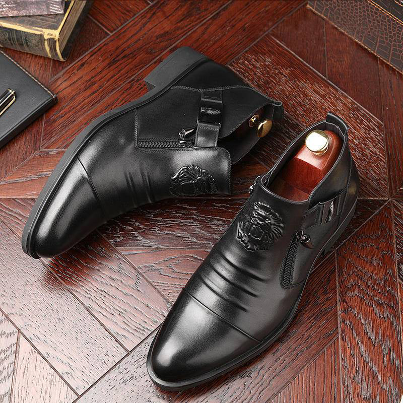 Men's Leather Ankle Boots with Dual Zip and Lion Emblem | L&S - 3 - London-stylehouse.com