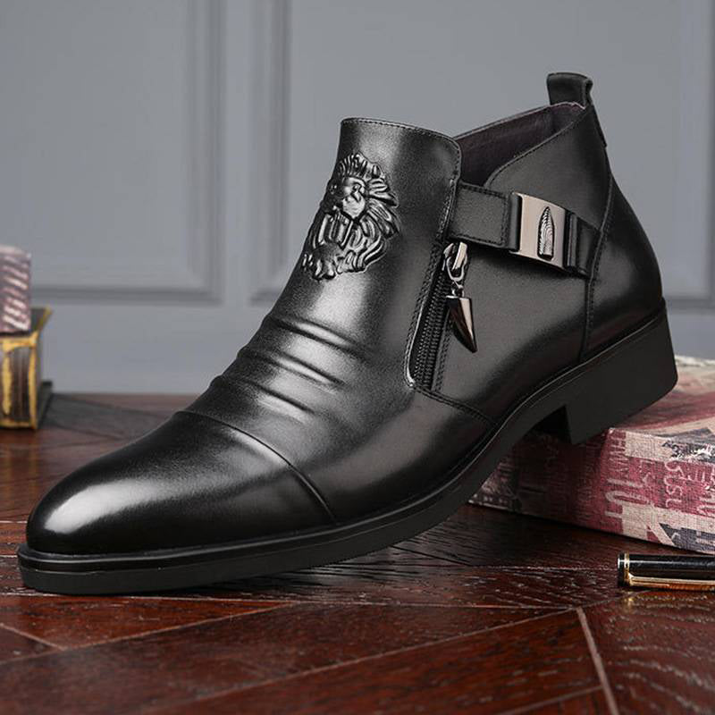 Men's Leather Ankle Boots with Dual Zip and Lion Emblem | L&S - 4 - London-stylehouse.com