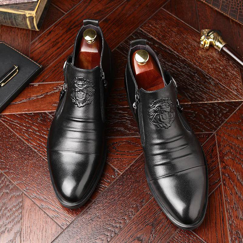 Men's Leather Ankle Boots with Dual Zip and Lion Emblem | L&S - 5 - London-stylehouse.com