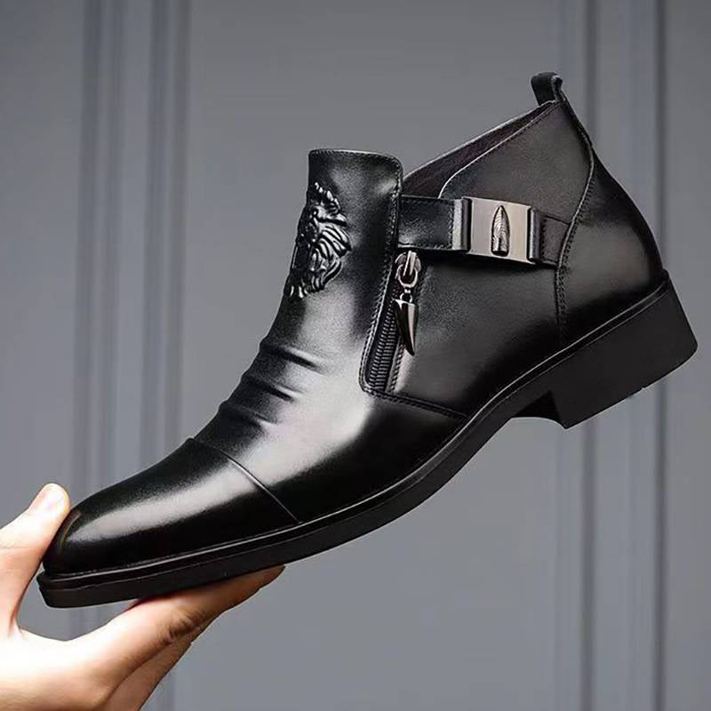 Men's Leather Ankle Boots with Dual Zip and Lion Emblem | L&S - 6 - London-stylehouse.com