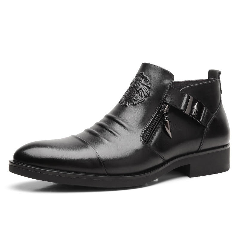 Men's Leather Ankle Boots with Dual Zip and Lion Emblem | L&S - 7 - London-stylehouse.com