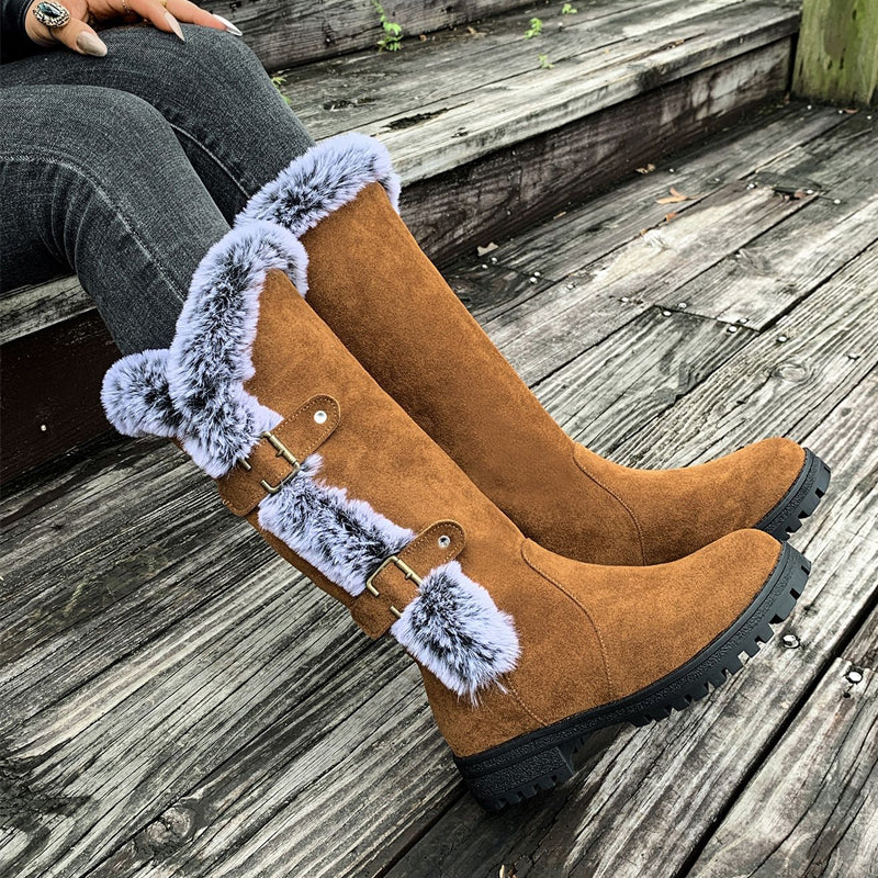 Chic Women's Mid-Calf Boots with Plush Trim | L&S - 1 - London-stylehouse.com