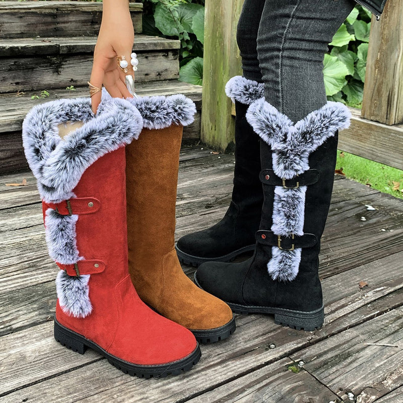 Chic Women's Mid-Calf Boots with Plush Trim | L&S - 3 - London-stylehouse.com