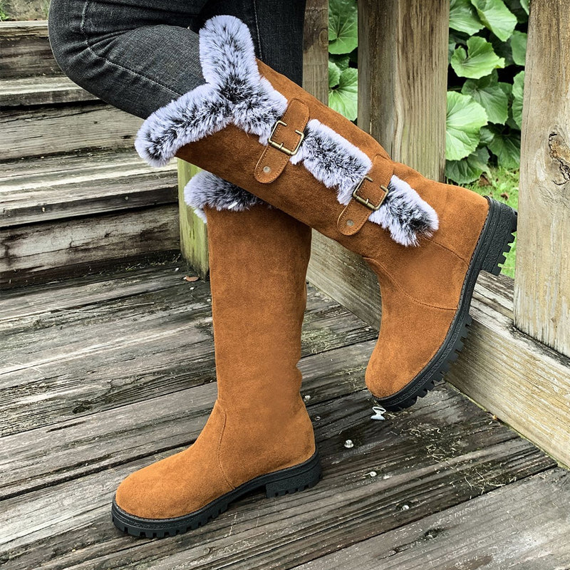 Chic Women's Mid-Calf Boots with Plush Trim | L&S - 4 - London-stylehouse.com