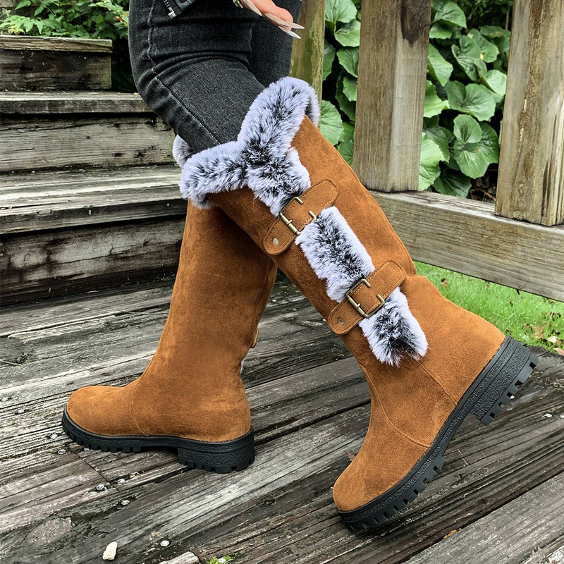 Chic Women's Mid-Calf Boots with Plush Trim | L&S - 5 - London-stylehouse.com