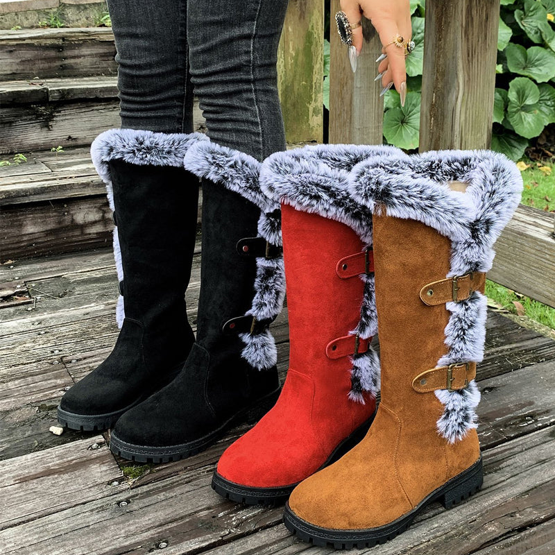 Chic Women's Mid-Calf Boots with Plush Trim | L&S - 6 - London-stylehouse.com