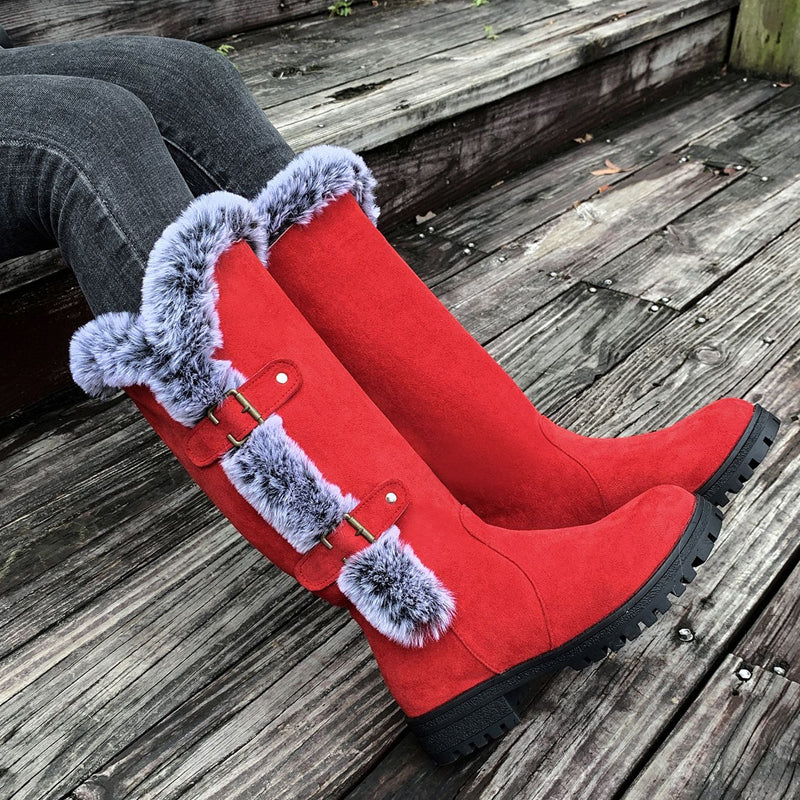 Chic Women's Mid-Calf Boots with Plush Trim | L&S - 7 - London-stylehouse.com