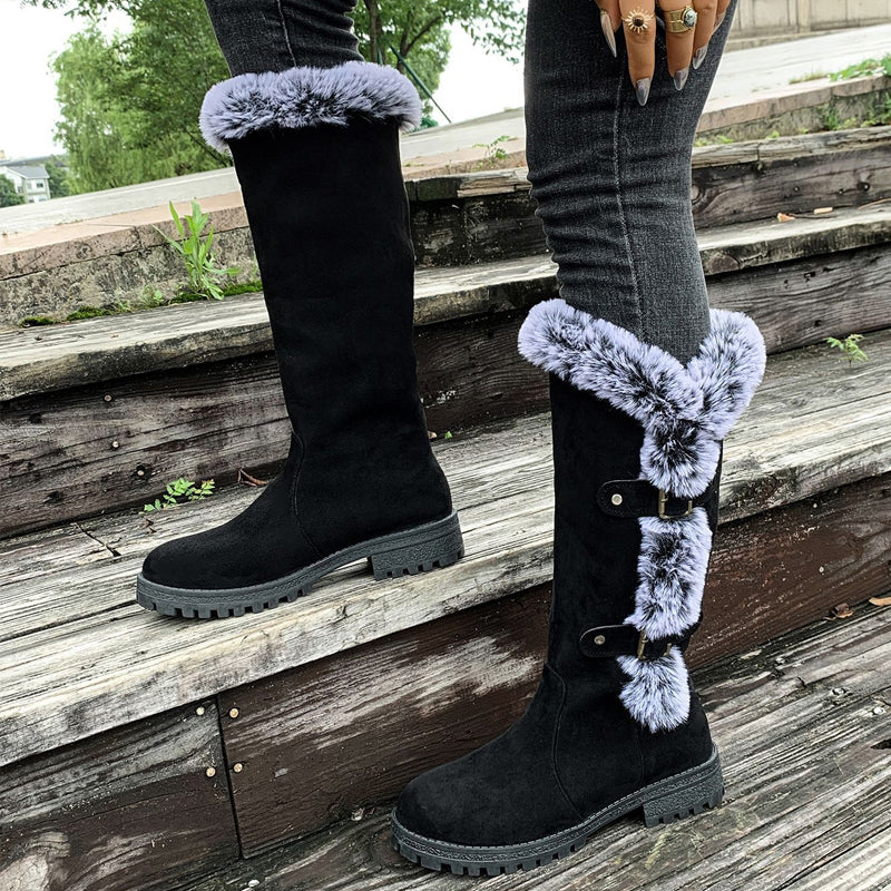 Chic Women's Mid-Calf Boots with Plush Trim | L&S - 8 - London-stylehouse.com
