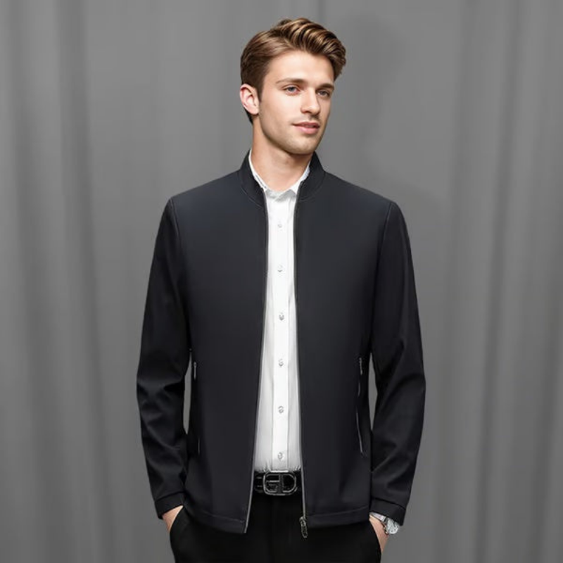 Men's Casual Zip-up Jacket with Stand Collar and Stylish Design | L&S - 3 - London-stylehouse.com