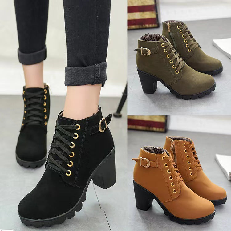 Women's Lace-Up Ankle Boots with Chunky Heel + Comfortable Fit | L&S - 1 - London-stylehouse.com