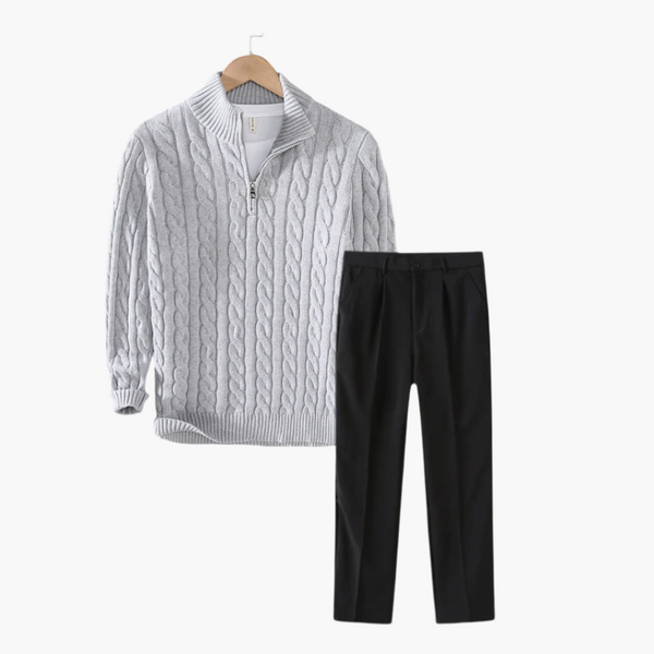 Outfit Men’s Cable Knit Sweater with Tailored Trousers | L&S - 1 - London-stylehouse.com