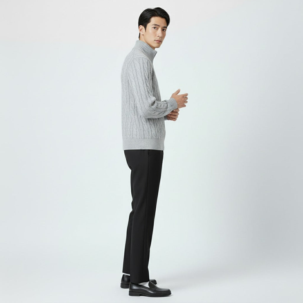 Outfit Men’s Cable Knit Sweater with Tailored Trousers | L&S - 3 - London-stylehouse.com