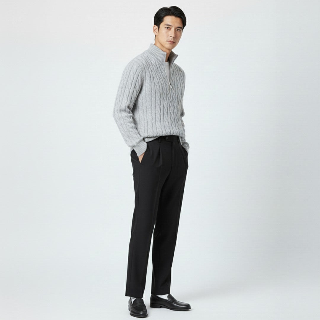Outfit Men’s Cable Knit Sweater with Tailored Trousers | L&S - 4 - London-stylehouse.com