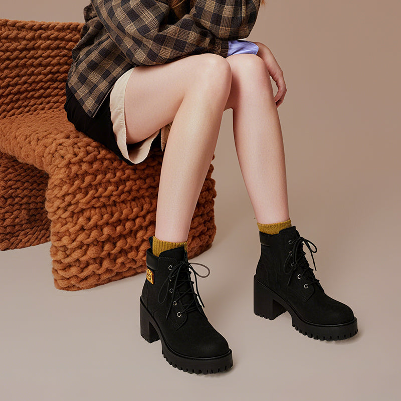 Chunky Heeled Ankle Boots Women's | Stylish Lacing Detail | L&S - 1 - London-stylehouse.com