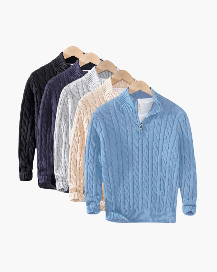 Pullover Men's Zip-Up Cable Knit Sweater | L&S - 1 - London-stylehouse.com