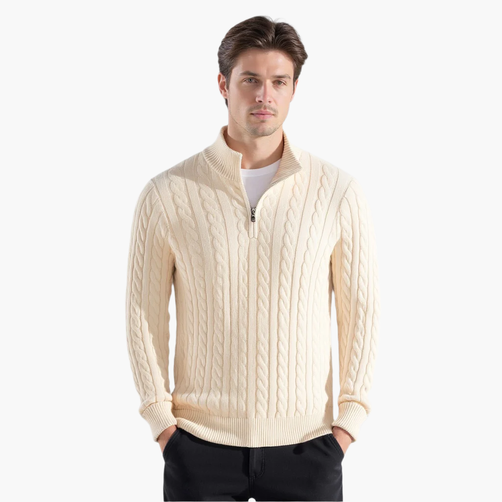 Pullover Men's Zip-Up Cable Knit Sweater | L&S - 3 - London-stylehouse.com