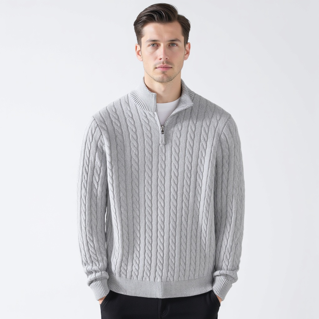 Pullover Men's Zip-Up Cable Knit Sweater | L&S - 4 - London-stylehouse.com