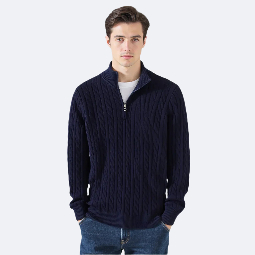 Pullover Men's Zip-Up Cable Knit Sweater | L&S - 5 - London-stylehouse.com