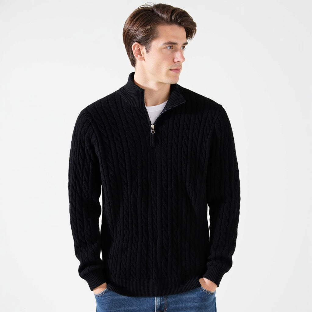 Pullover Men's Zip-Up Cable Knit Sweater | L&S - 6 - London-stylehouse.com