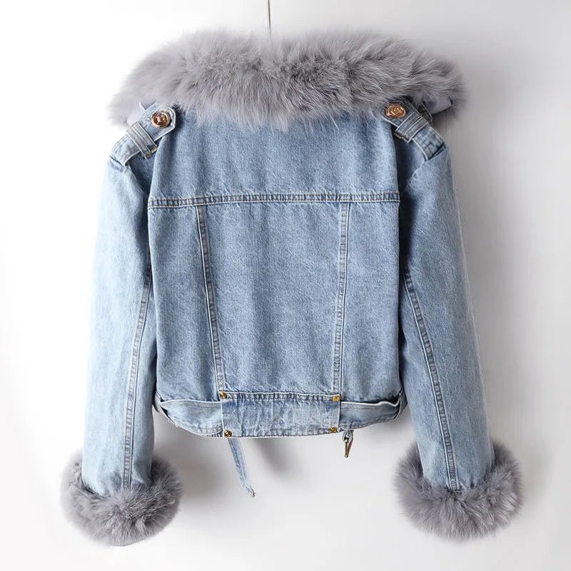 Women's Denim Jacket with Faux Fur Collar and Cuffs | L&S - 3 - London-stylehouse.com
