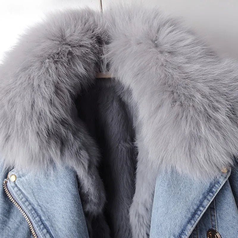 Women's Denim Jacket with Faux Fur Collar and Cuffs | L&S - 5 - London-stylehouse.com