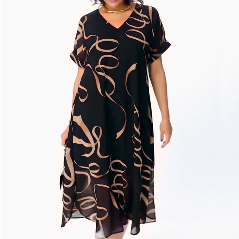 Maxi Dress Women's V-Neck Loose Fit with Flowing Design | L&S - 2 - London-stylehouse.com
