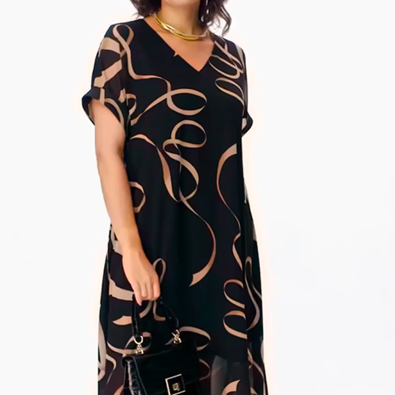 Maxi Dress Women's V-Neck Loose Fit with Flowing Design | L&S - 3 - London-stylehouse.com