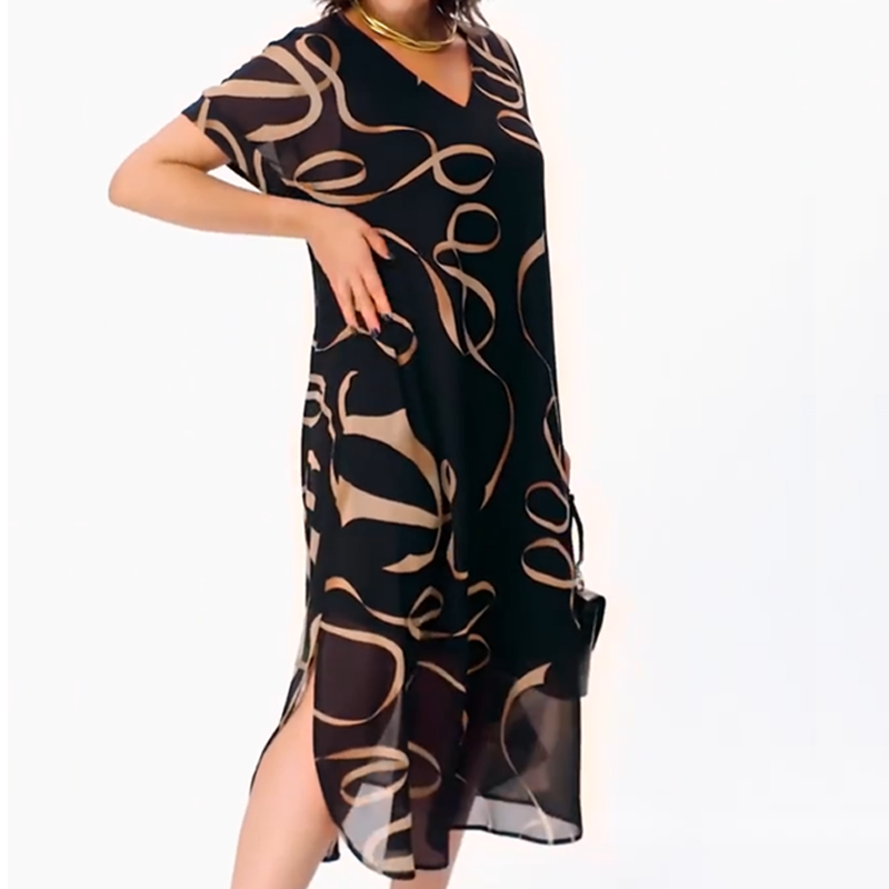 Maxi Dress Women's V-Neck Loose Fit with Flowing Design | L&S - 5 - London-stylehouse.com