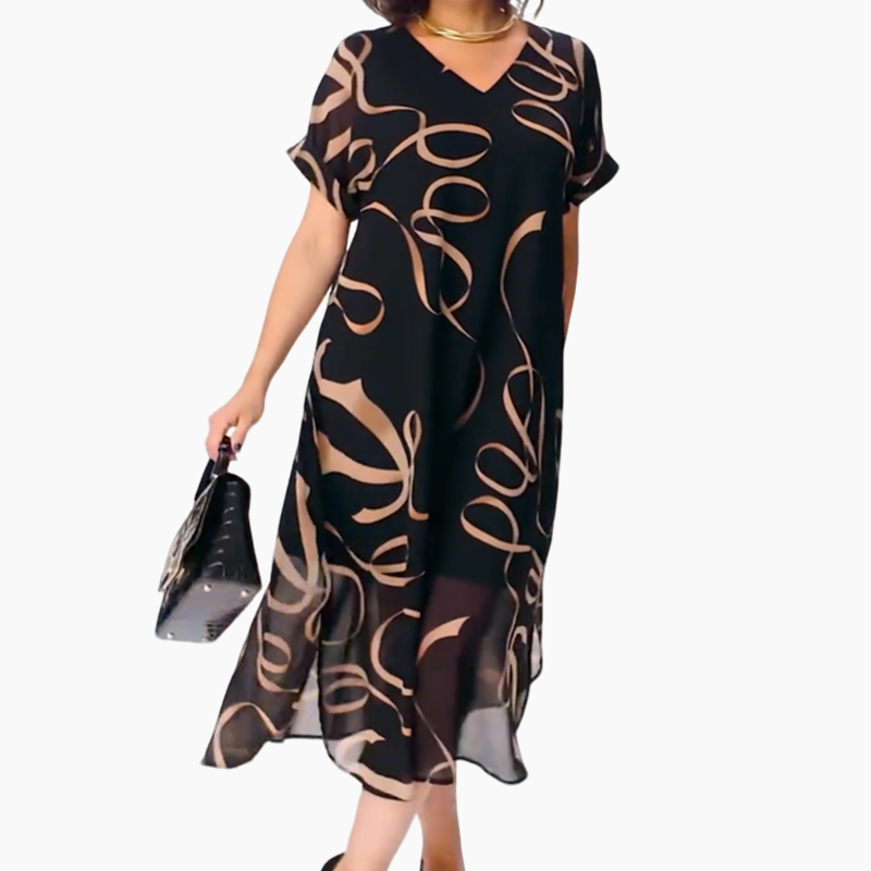 Maxi Dress Women's V-Neck Loose Fit with Flowing Design | L&S - 6 - London-stylehouse.com