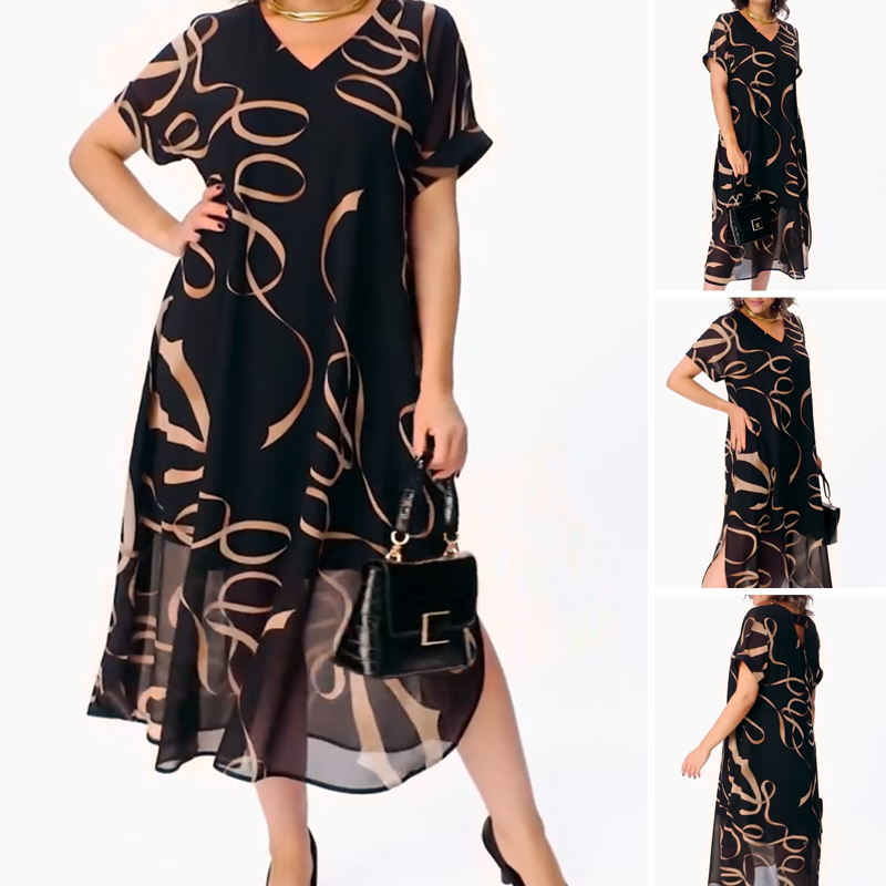 Maxi Dress Women's V-Neck Loose Fit with Flowing Design | L&S - 7 - London-stylehouse.com