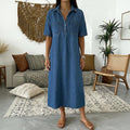 Midi Dress Women's Relaxed Fit with Button Details | L&S - 2 - London-stylehouse.com