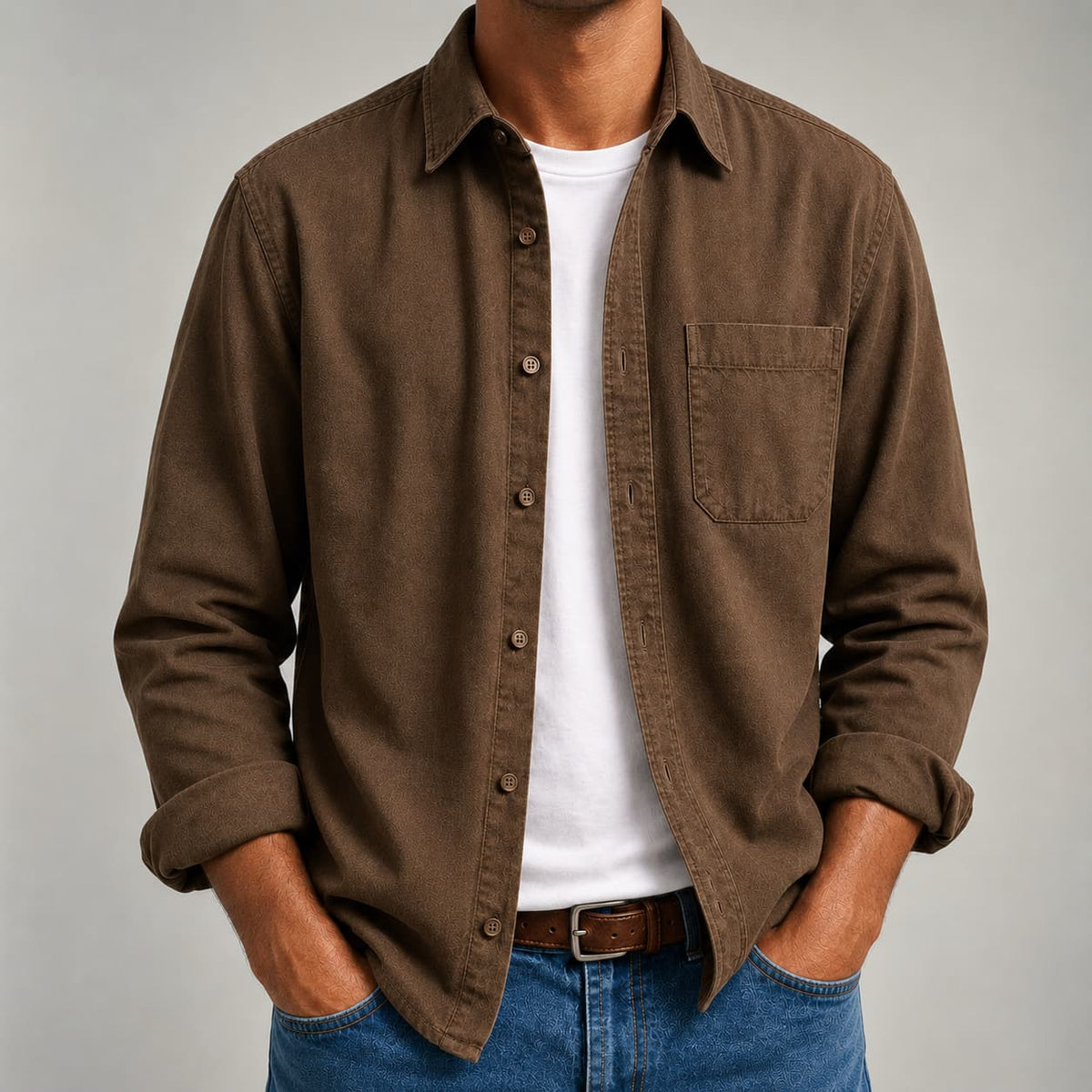 Men's Casual Shirt with Button-Down Collar and Pocket | L&S - 4 - London-stylehouse.com