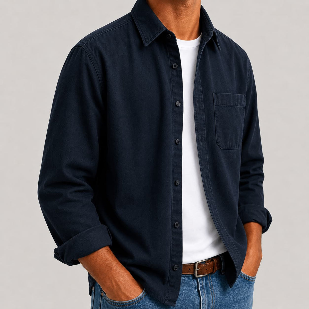 Men's Casual Shirt with Button-Down Collar and Pocket | L&S - 6 - London-stylehouse.com