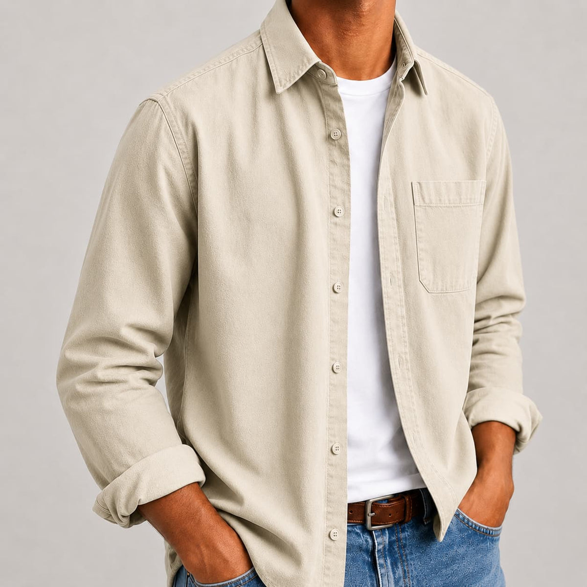 Men's Casual Shirt with Button-Down Collar and Pocket | L&S - 8 - London-stylehouse.com