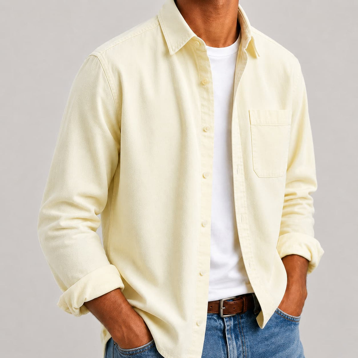 Men's Casual Shirt with Button-Down Collar and Pocket | L&S - 10 - London-stylehouse.com