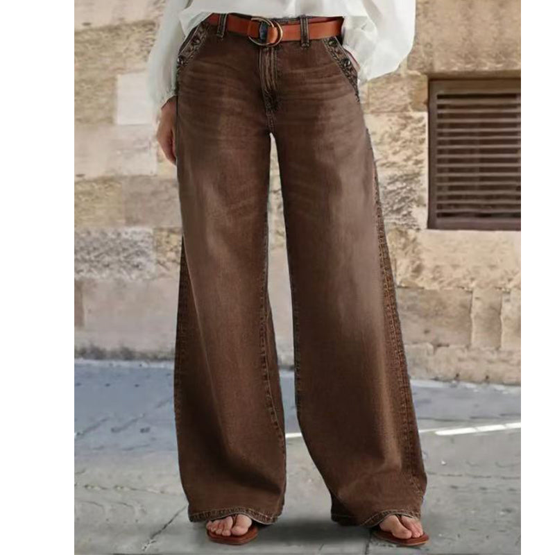 Wide Leg Jeans Women's High-Waisted Fit with Statement Button Details | L&S - 2 - London-stylehouse.com
