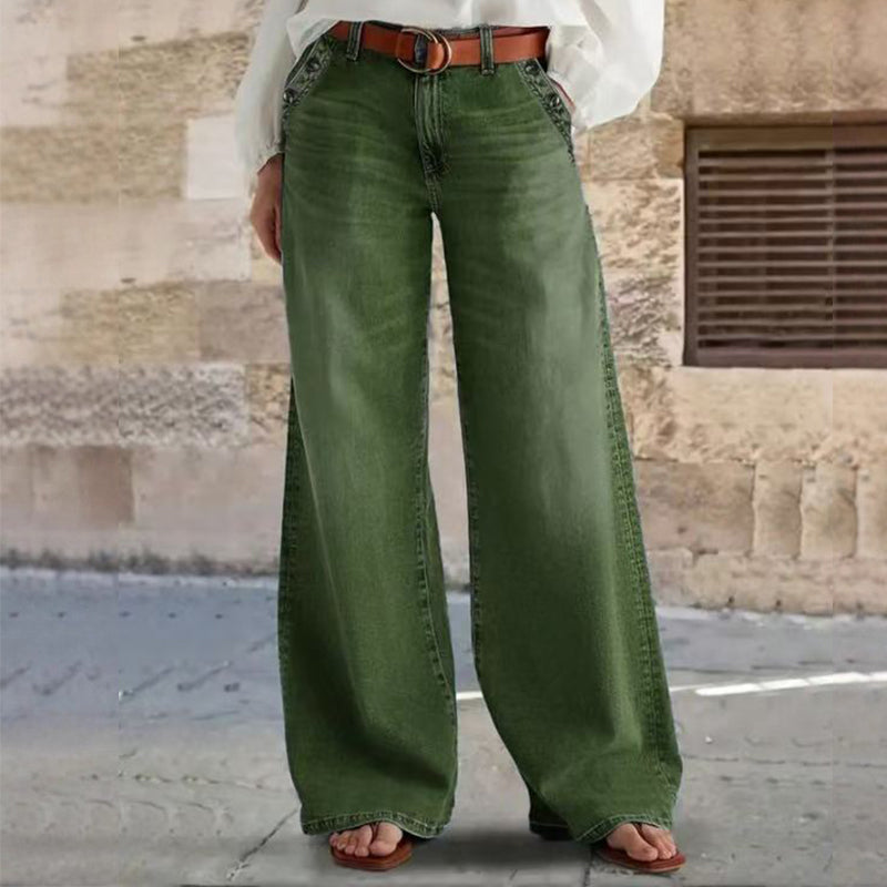 Wide Leg Jeans Women's High-Waisted Fit with Statement Button Details | L&S - 4 - London-stylehouse.com