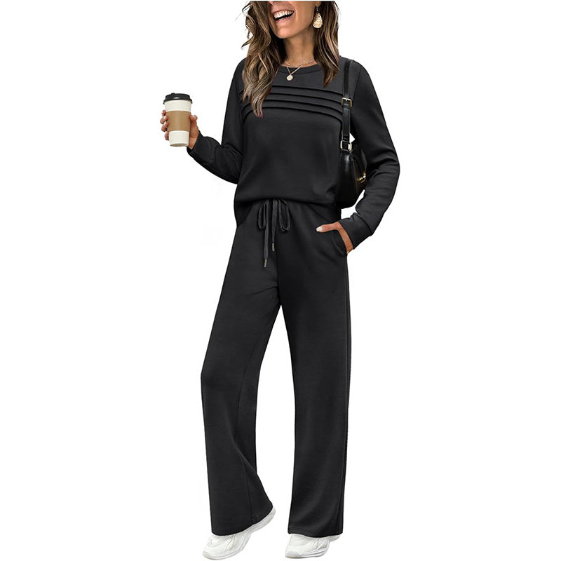 Lounge Set Women's Relaxed Fit with Decorative Stripes | L&S - 9 - London-stylehouse.com