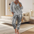 Outfit Women's V-Neck Top with Sequins and Shimmering Trousers | L&S - 2 - London-stylehouse.com