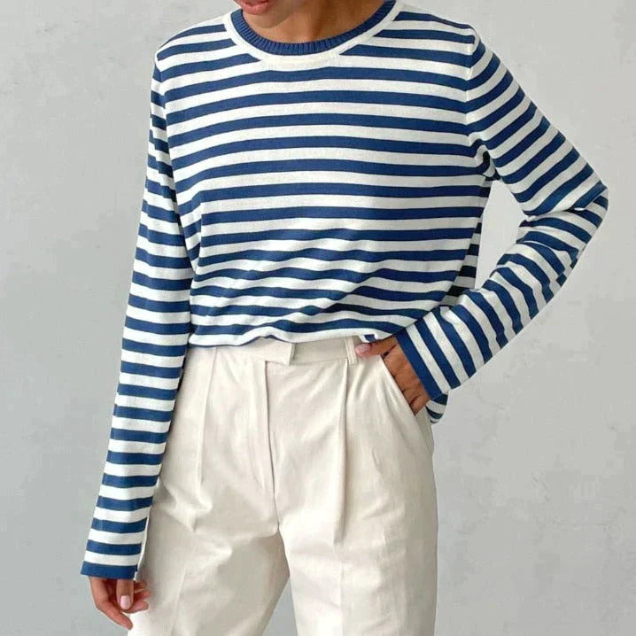Women's Striped Pullover with Relaxed Fit | L&S - 2 - London-stylehouse.com