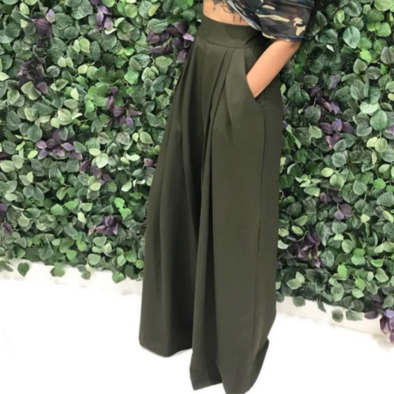 Wide Leg Women's Trousers with Pockets and High Waist | L&S - 1 - London-stylehouse.com