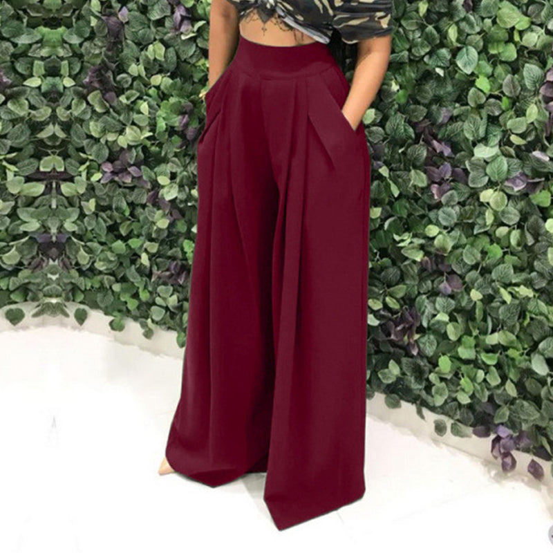 Wide Leg Women's Trousers with Pockets and High Waist | L&S - 3 - London-stylehouse.com