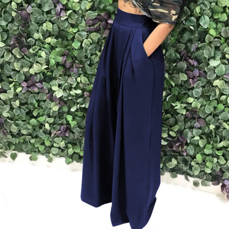 Wide Leg Women's Trousers with Pockets and High Waist | L&S - 5 - London-stylehouse.com