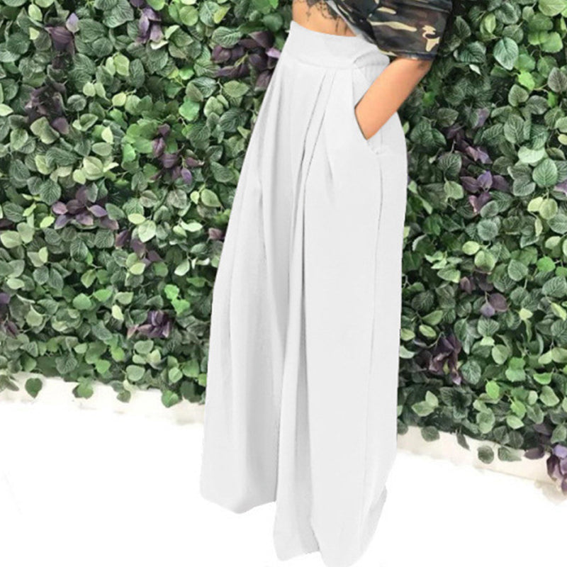 Wide Leg Women's Trousers with Pockets and High Waist | L&S - 6 - London-stylehouse.com