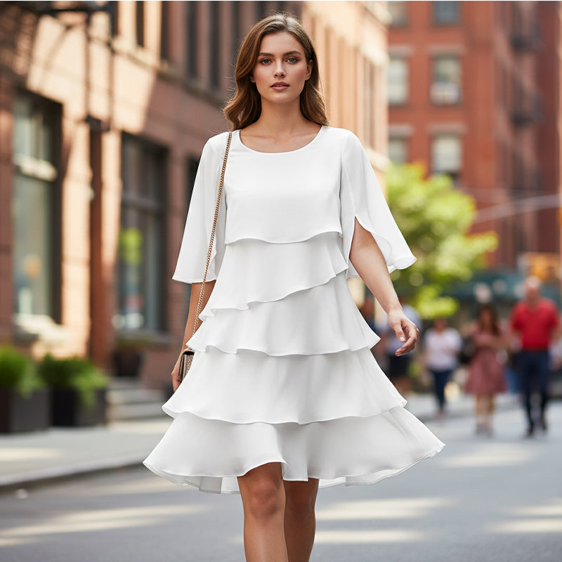 Layered Ruffle Dress Women's with Flattering Silhouette | L&S - 2 - London-stylehouse.com
