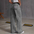 Women's High-Waisted Wide Leg Jeans with Bow Detail | L&S - 4 - London-stylehouse.com