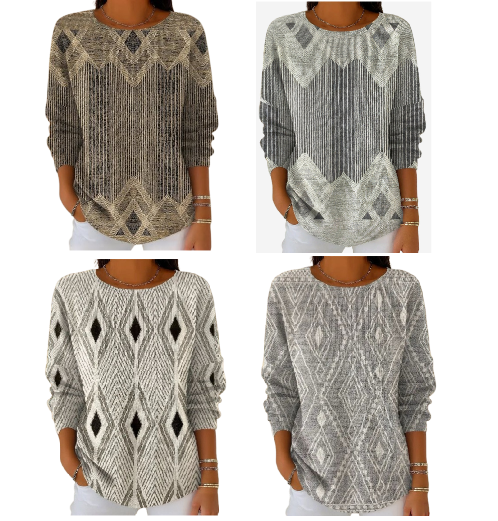 Women's Pullover with Geometric Pattern and Relaxed Fit | L&S - 9 - London-stylehouse.com