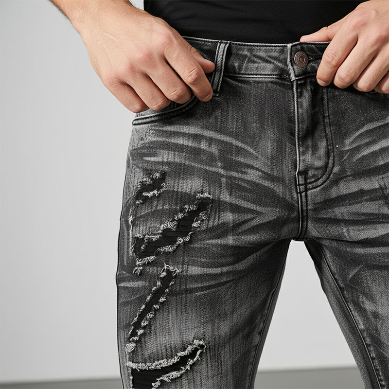 Men's Slim-Fit Jeans with Distressed Detailing | L&S - 6 - London-stylehouse.com