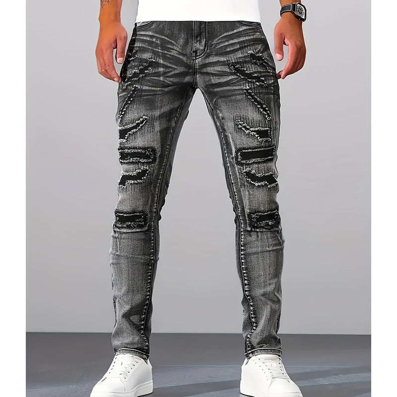 Men's Slim-Fit Jeans with Distressed Detailing | L&S - 7 - London-stylehouse.com