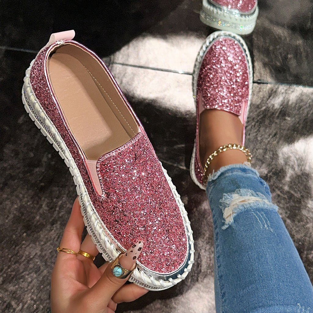 Women's Slip-On Shoes with Glitter Detailing | L&S - 3 - London-stylehouse.com
